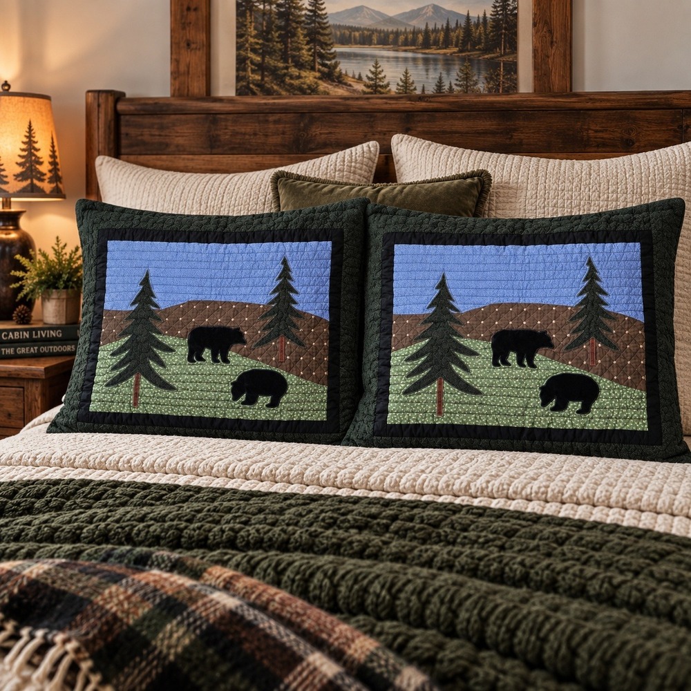 Donna Sharp Quilted Pillow Shams Set of 2 Bear Creek Cotton Lodge Cabin Decor